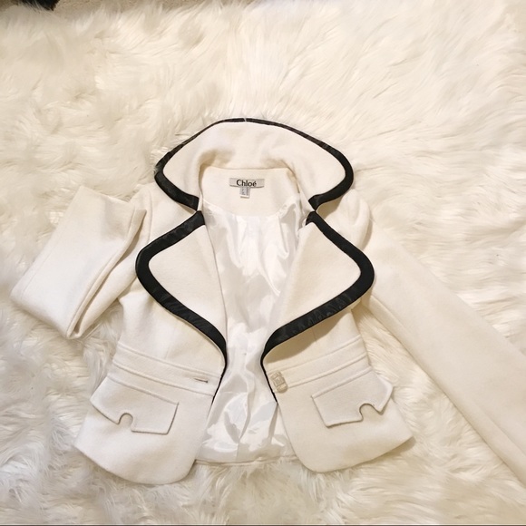 Chloe Jackets & Blazers - Chloé White Wool Jacket Black Satin Trim US8